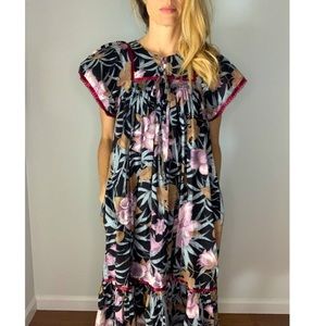 Vintage Floral Tropical Hawaiian Muumuu Dress w Pockets
